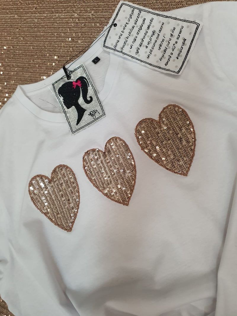 T shirt 3 cuori oro